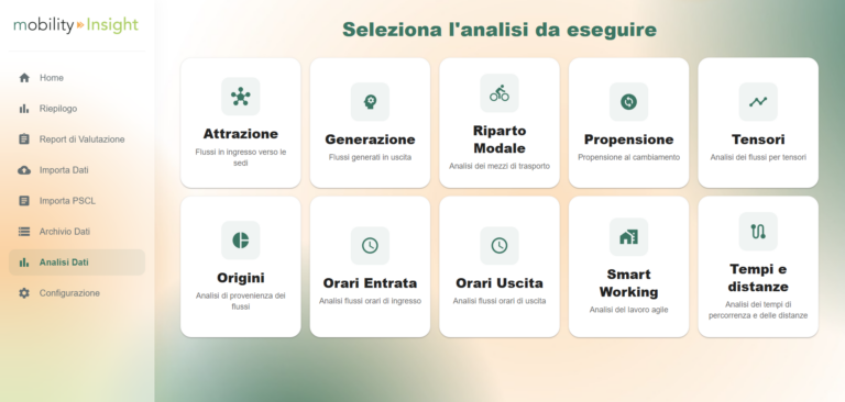 Elenco di analisi eseguibili con lo strumento mobilityInsight