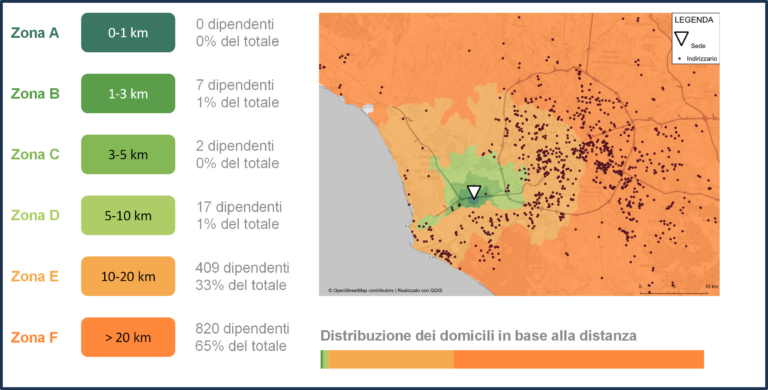 Mappa delle residenze in un Piano degli Spostamenti Casa-Lavoro